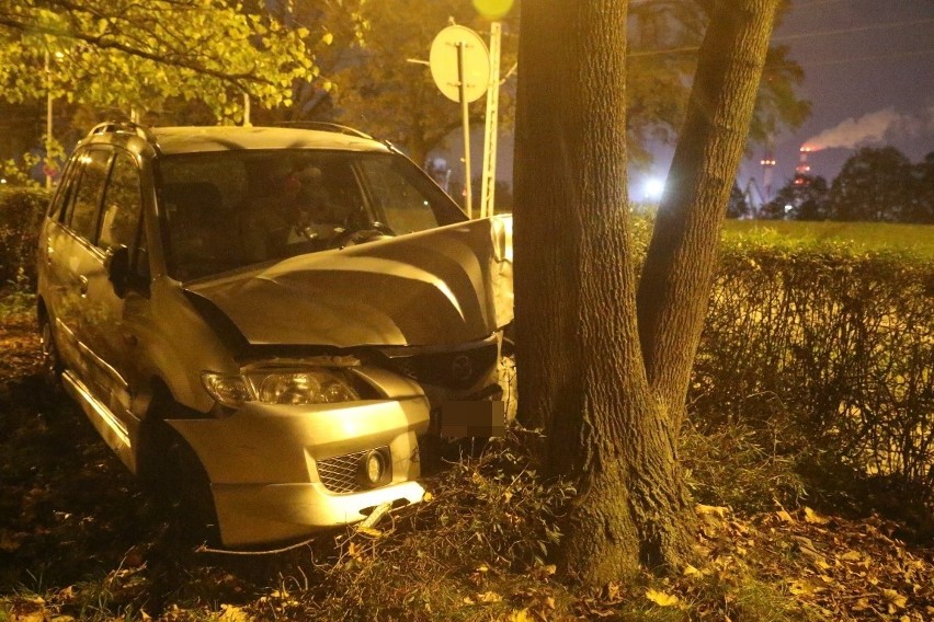 Na Osobowickiej samochód uderzył w drzewo (ZDJĘCIA)