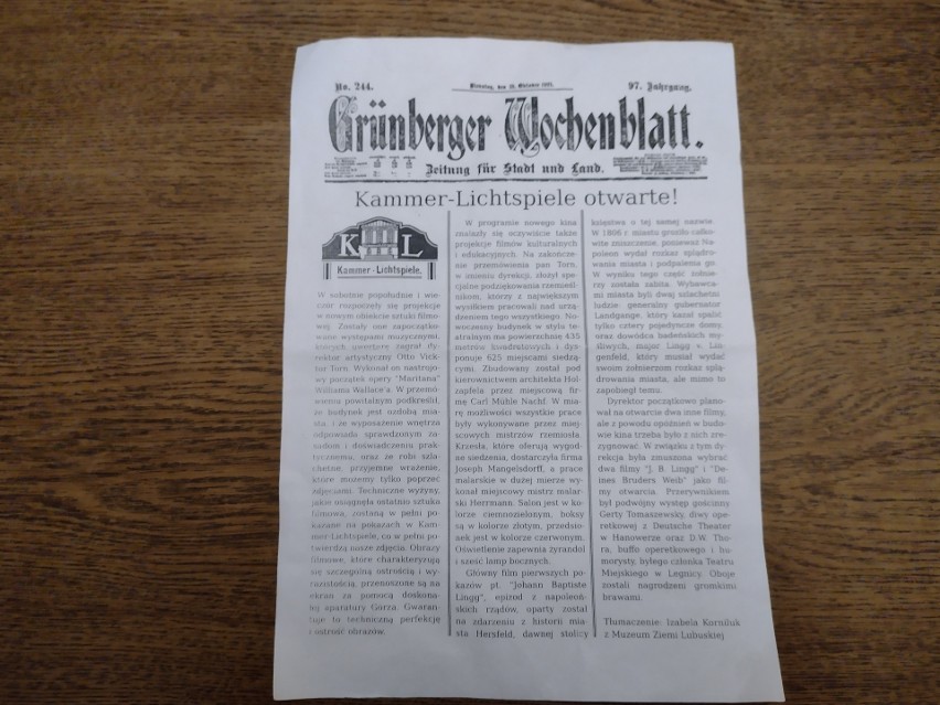 Grünberger Wochenblatt, wydanie z 18 października 1921 r....