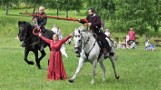 Pod zamkiem w Rabsztynie zaprezentowano pokaz umiejętności rycerzy konnych [ZDJĘCIA]