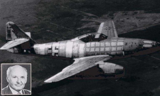 Hans G. Mutke i messerschmitt Me-262, na którym przekroczył barierę dźwięku