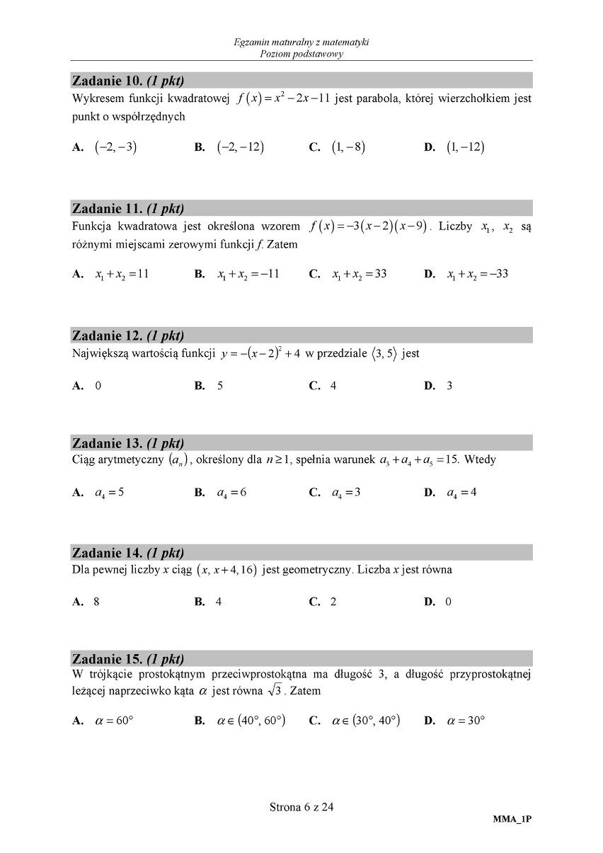 Matura POPRAWKOWA MATEMATYKA 2018: Ciągi i...