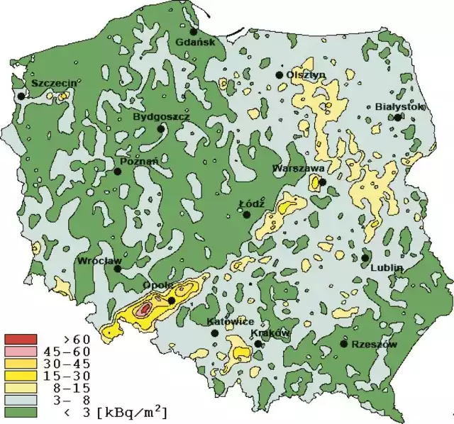 Rozkład skażeń po katastrofie w Czarnobylu na terenie Polski