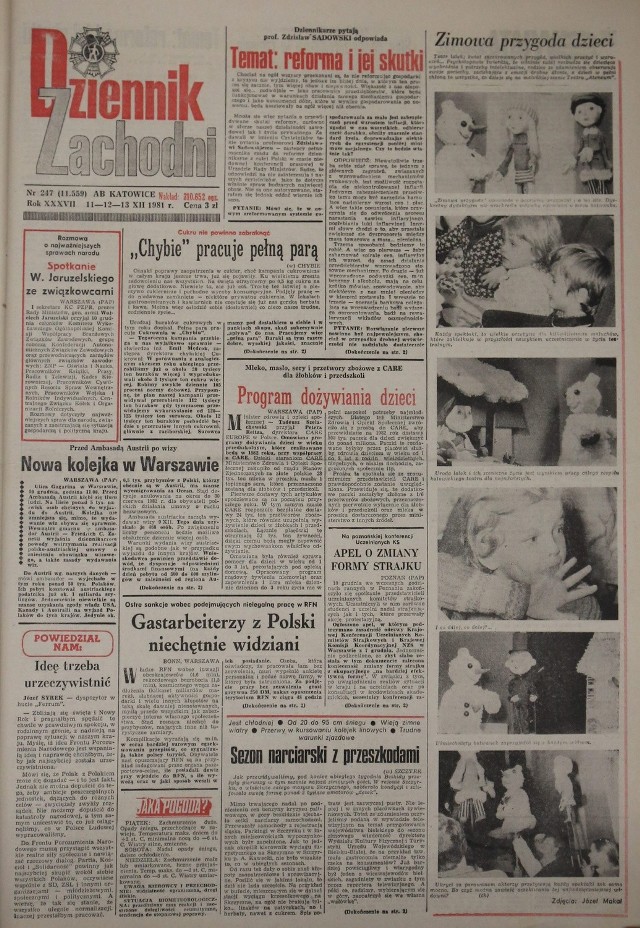 Kiedy w nocy z czwartku na piątek 11 grudnia 1981 roku zamykano kolejny numer DZ, nikt nie przypuszczał, że będzie to ostatnia gazeta przed przymusowymi "feriami", jakie nie tylko uczniom, ale i dziennikarzom zafundował Wojciech Jaruzelski. Następny numer, poddany ścisłej cenzorskiej kontroli, ukazał się dopiero  styczniu. Zobaczcie pełne wydanie Dzziennika Zachodniego z 11 grudnia 1981 roku