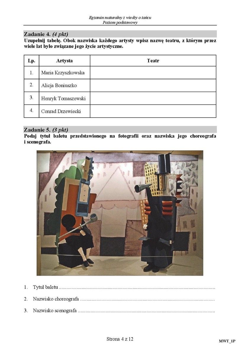 Matura 2016: Wiedza o tańcu poziom podstawowy