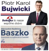 Są już pierwsze wyborcze banery kandydatów na burmistrza Sokółki. Baszko z logówką PiS-u, Bujwicki bez