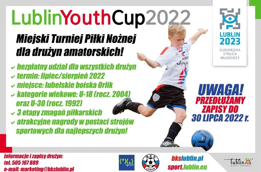 Lublin: Wakacyjny turniej piłki nożnej LublinYouthCup2022. Na zgłoszenia zostało już tylko kilka dni
