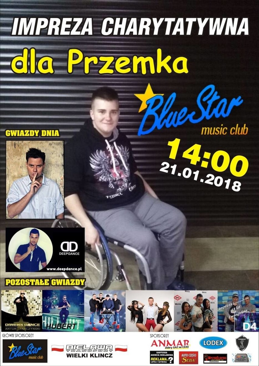 Impreza charytatywna dla Przemka z Somonina. Zaśpiewają Bartek Wrona, HUBERT, Deep Dance