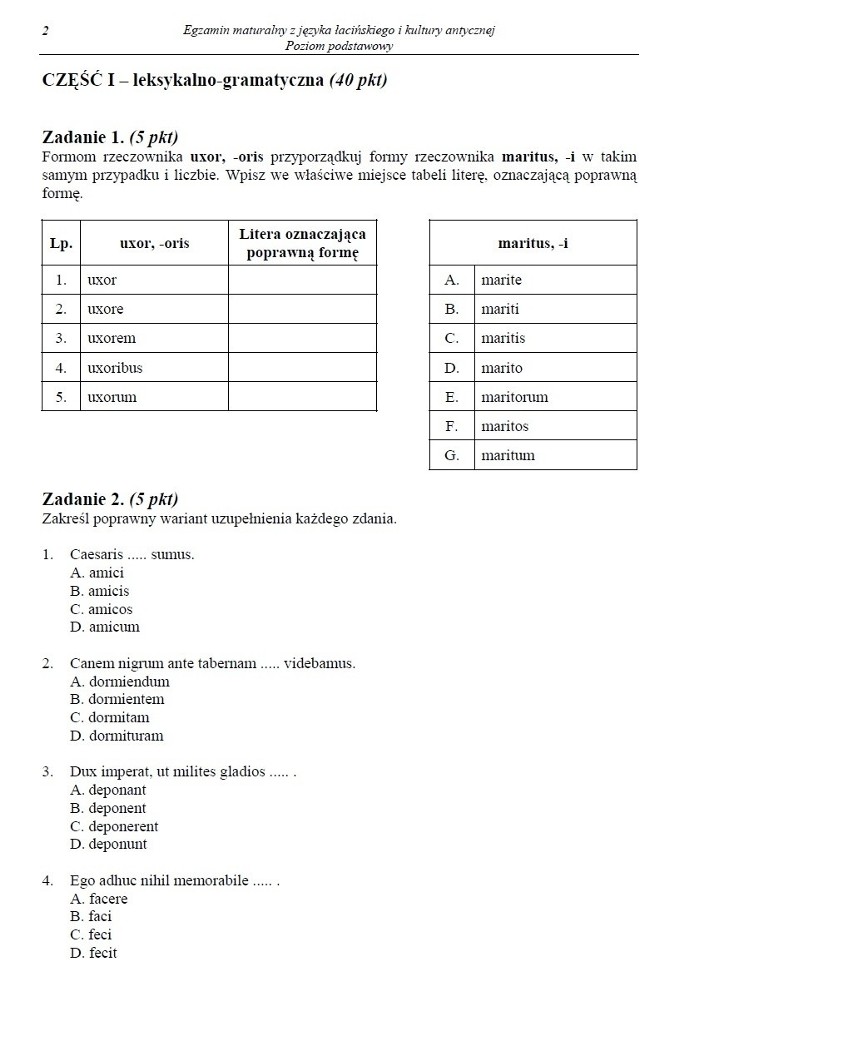 MATURA 2013. Język łaciński i kultura antyczna (p. podstawowy i rozszerzony) ARKUSZE