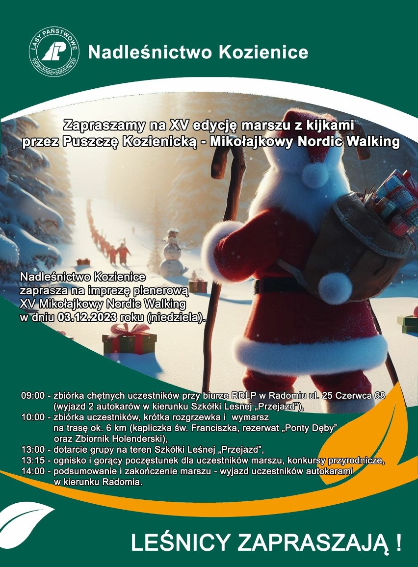 XV Mikołajkowy Nordic Walking odbędzie się już w niedzielę 3 grudnia, w Puszczy Kozienickiej. Sprawdź trasę i program