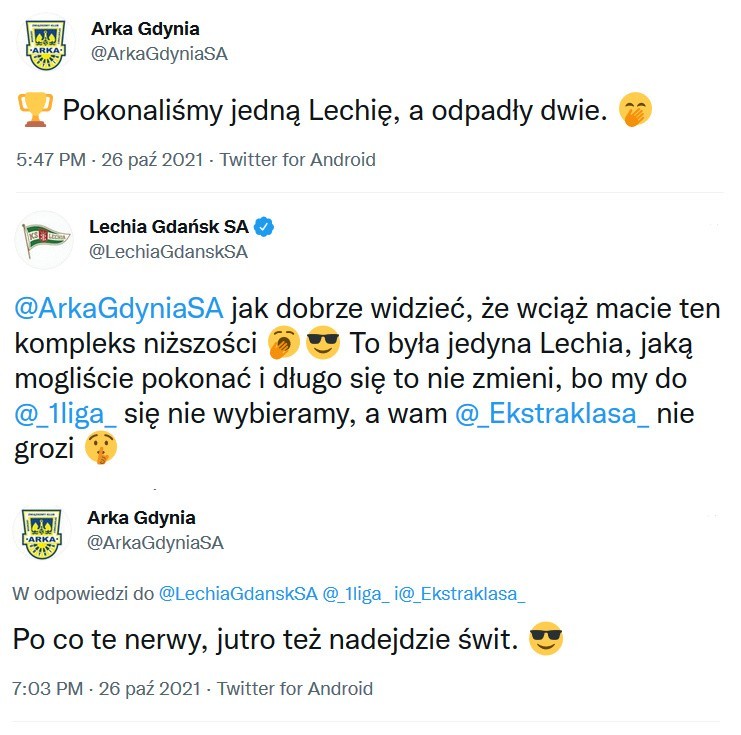 Po meczach Fortuna Pucharu Polski. Arka Gdynia wbiła szpilkę na Twitterze, Lechia Gdańsk odpowiedziała i doczekała się kontry