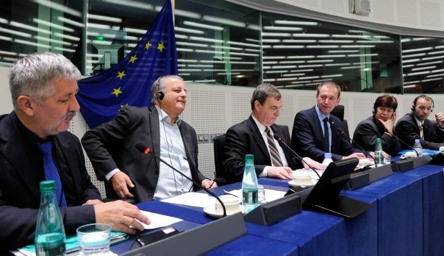 Lider VdG Bernard Gaida i przewodniczący zarządu TSKN Norbert Rasch (obaj w środku) reprezentowali mniejszość niemiecką w Polsce na spotkaniu w Parlamencie Europejskim w Strasburgu.