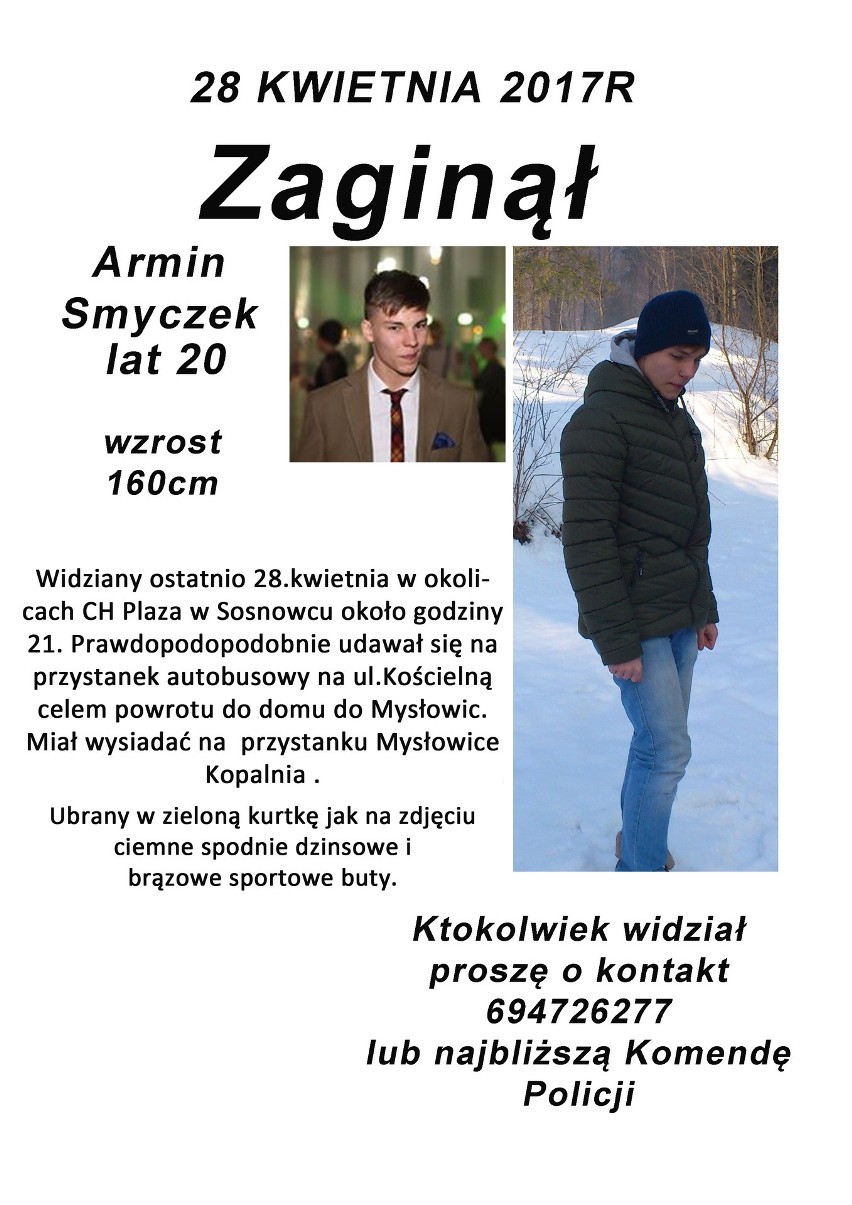 Mysłowice, Sosnowiec: Zaginiony Armin Smyczek