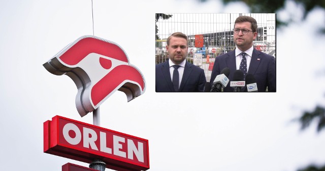 Jacek Ozdoba i Andrzej Śliwka podczas konferencji prasowej wyjaśniali między innymi, co dla Polaków oznaczałoby rozbicie Orlenu na mniejsze spółki.
