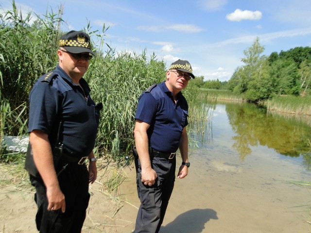 We wtorek strażnicy miejscy (od lewej) Tomasz Piotrowski i Grzegorz Świgoń kontrolowali sadzawki na terenie całego Radomia. Odwiedzili między innymi spory staw przy ulicy Rataja na Wincentowie.