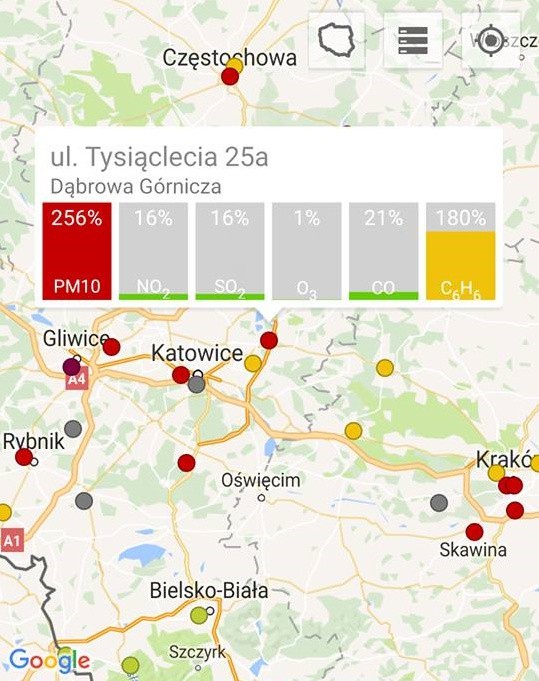 Dąbrowa Górnicza 256 proc. pył zawieszony PM10...