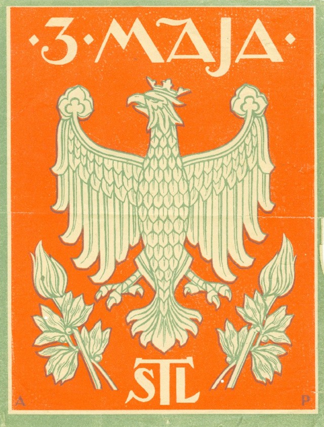 Herb Polski, z orłem w koronie, który Marian Figiel dostał jako pierwszoklasista szkoły w Czernielowie Ruskim. Z tyłu informacja z datą maj 1935.