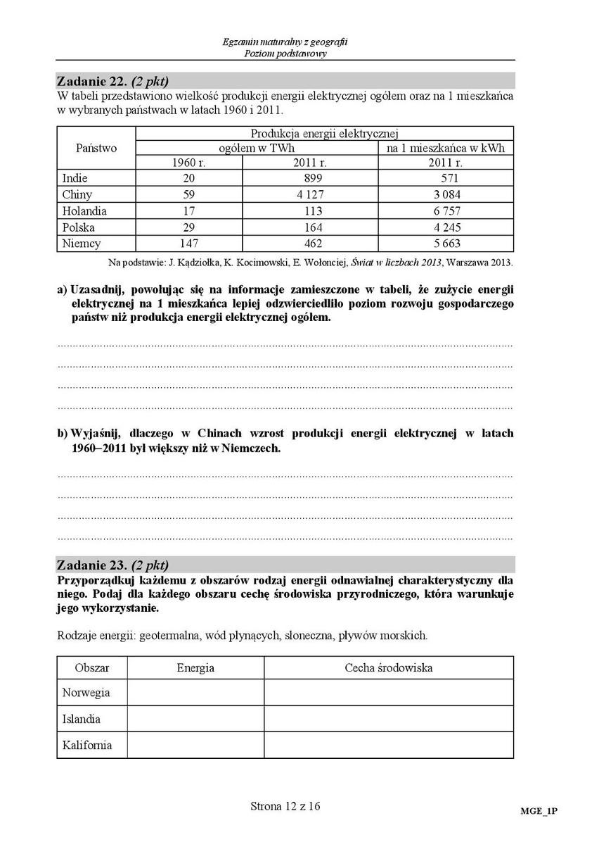 Stara matura 2016: GEOGRAFIA podstawowa [ODPOWIEDZI, ARKUSZ...