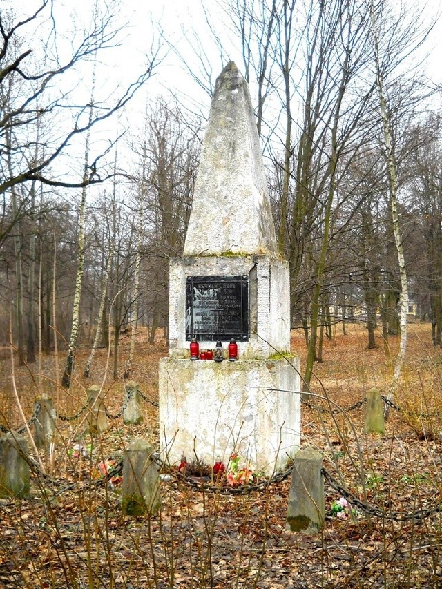 Obelisk stał w parku podworskim Horodyńskich, przy drodze z Sandomierza do Stalowej Woli