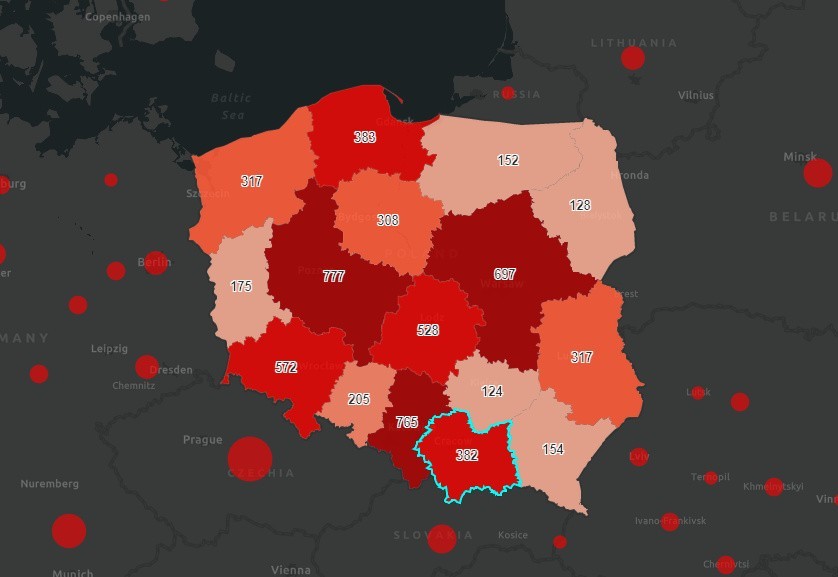 Liczba zakażeń koronawirusem w województwach (dane z...