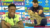 Mundial 2022. Żenujące zachowanie na konferencji Brazylii. Rzecznik zrzucił kota, Vinicius się śmiał