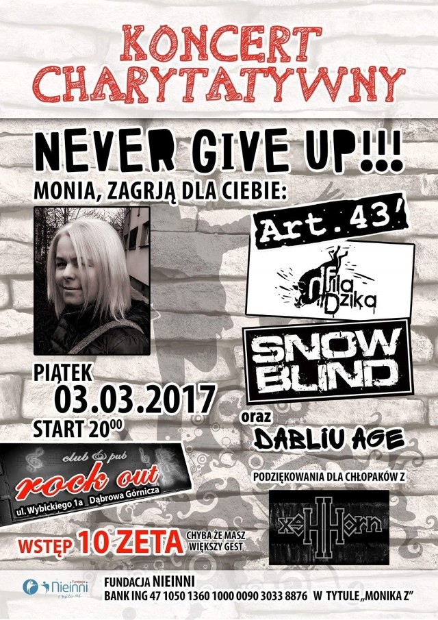 W klubie ROCK OUT w Dąbrowie Górniczej odbędzie się koncert charytatywny dla Moniki