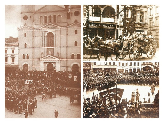 Powitanie  przerodziło się w patriotyczną manifestację. Na Stary Rynek wjeżdżają  żołnierze z  1. Batalionu Saperów Wlkp. 20 stycznia 1920 r. Tak witano polskie wojsko na Starym Rynku.