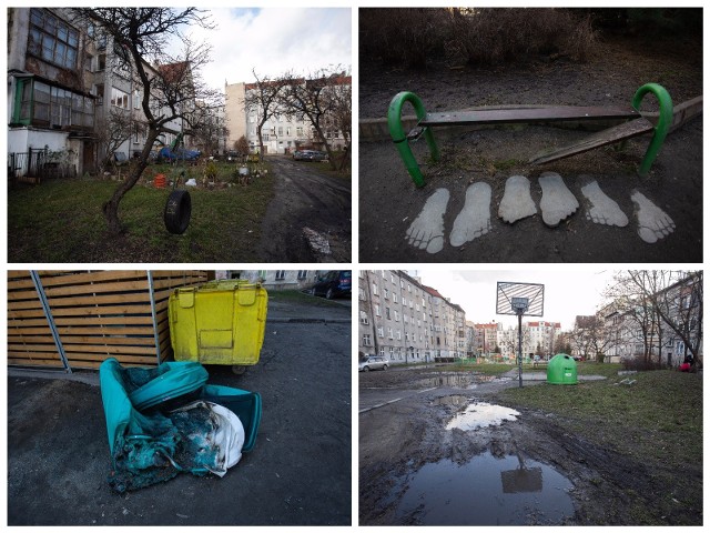 Lubimy mieć blisko sklepy, szkoły, parkingi, kosze na śmieci i szybkie MPK… Przestrzeń jednak z gumy nie jest. MPK ulice musi dzielić z przechodniami, rowerzystami i całą resztą pojazdów, które zwiozą mieszkańców do domu. A pod domem parking oczywiście, plac zabaw i obowiązkowo pojemniki na każdy rodzaj śmieci. Najgorzej jest tam, gdzie droga nie jest utwardzona. W deszczowy dzień podwórko wypełnia się wodą, błotem i rozniesionymi przez wiatr śmieciami. Gdzieniegdzie dołożono przeszkody, czy atrakcje dla mieszkańców, jak kosze czy stoły do tenisa. Sami gospodarze wspólną przestrzeń traktują jak swoją, dokładają cegiełki w zagarniętych przez siebie ogródkach, albo im zabawa dzieci przeszkadza, to z trawnika pod oknem robią popielniczkę. Bywają sąsiedzi, co na wspólne imprezy pod oknami skrzykują się w lecie co wieczór. Place zabaw, ławeczki czy skrawki zieleni nawet w ciągu dnia służą do wypicia. Bywa, że nikt się tym nie zajął, albo nie ma pieniędzy na remont. Zobaczcie w galerii zdjęć miejsca, które mieszkańcy mają pod nosami.