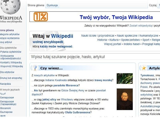 Strona główna polskiej wersji Wikipedii