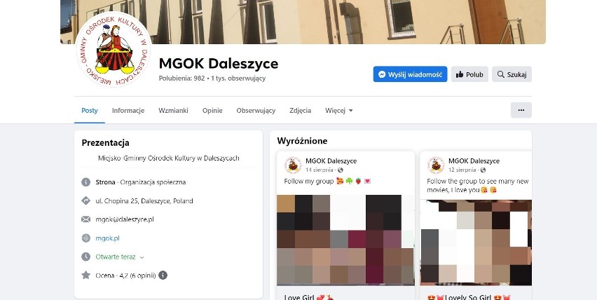 Facebookowy profil Miejsko-Gminnego Ośrodka Kultury w Daleszycach skradziony! Pojawiły się tam pornograficzne treści