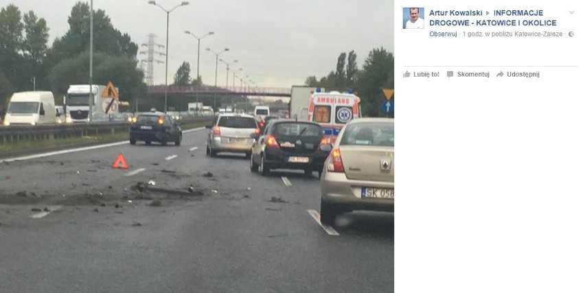 Wypadek na DTŚ w Katowicach. Wyłączony jeden pas ruchu