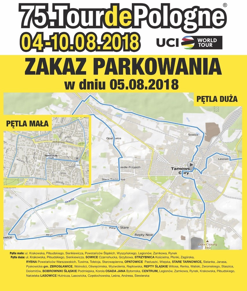 Tour de Pologne 2018 w Tarnowskich Górach: Utrudnienia w ruchu 5.8.2018