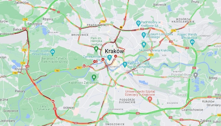 Autostradowa obwodnica Krakowa zmieniła w Google Maps kolor...
