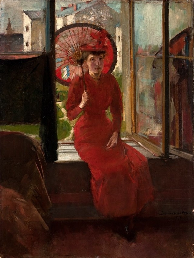 Olga Boznańska. Autoportret z japońską parasolką.