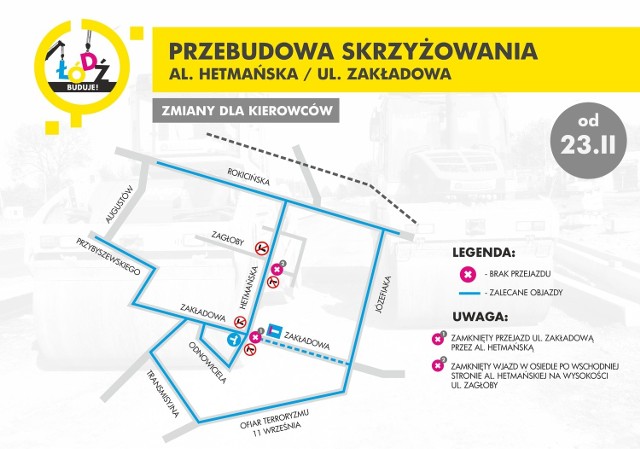 W poniedziałek, 23 lutego, na skrzyżowaniu Zakładowej i Hetmańskiej rozpocznie się budowa torowiska tramwajowego