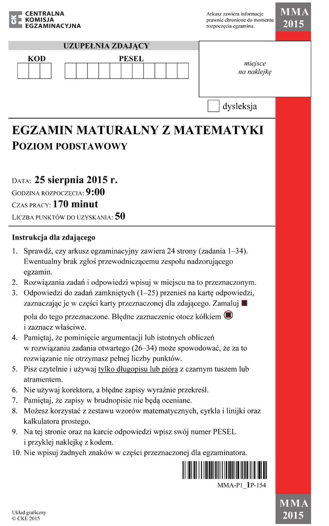 Matura poprawkowa 2015. Matematyka - LICEUM [ARKUSZE, PYTANIA] | Dziennik  Łódzki