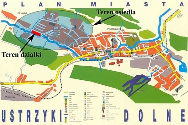 Strzałką zaznaczono miejsce, w którym znajduje się działka po byłym kąpielisku.