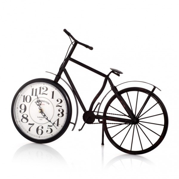 Matlowy zegarOryginalny stojący zegar w kształcie roweru z tradycyjną tarczą