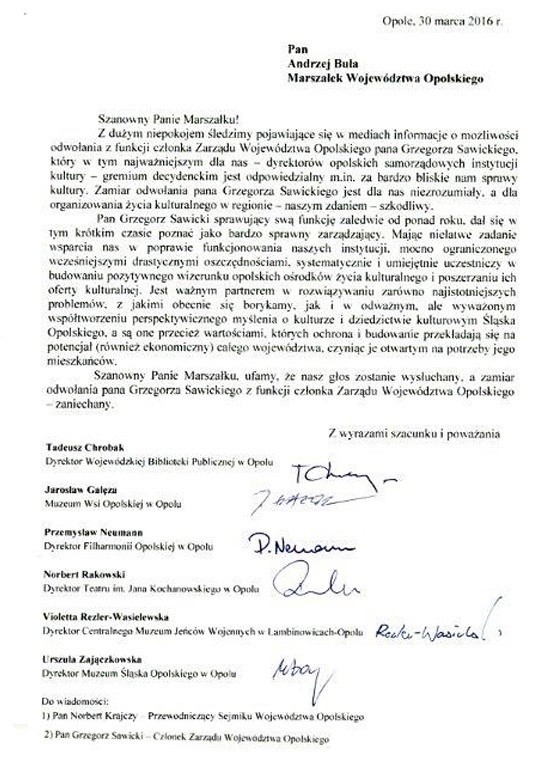 Pod listem do marszałka województwa podpisali się...