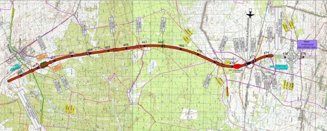 Fragment planowanej autostrady A1 pomiędzy Pyrzowicami a Woźnikami