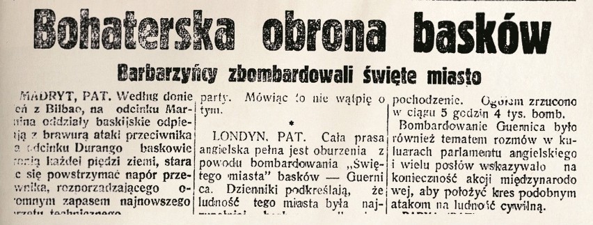 Z kart historii: barbarzyńskie bombardowanie Guerniki. „Święte miasto” Basków obrócone w gruzy