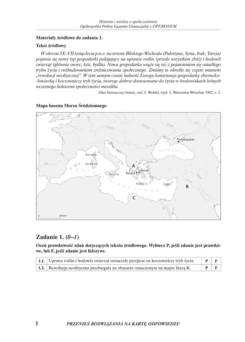 Próbny egzamin gimnazjalny 2018. HISTORIA, WOS - arkusze zadań i klucz odpowiedzi