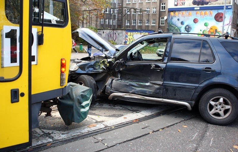 Wypadek na Al. Wyzwolenia. Samochód uderzył w tramwaj