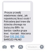 "Potrzebna krew B Rh-. Kontakt Marzena Czyż". To fałszywy łańcuszek