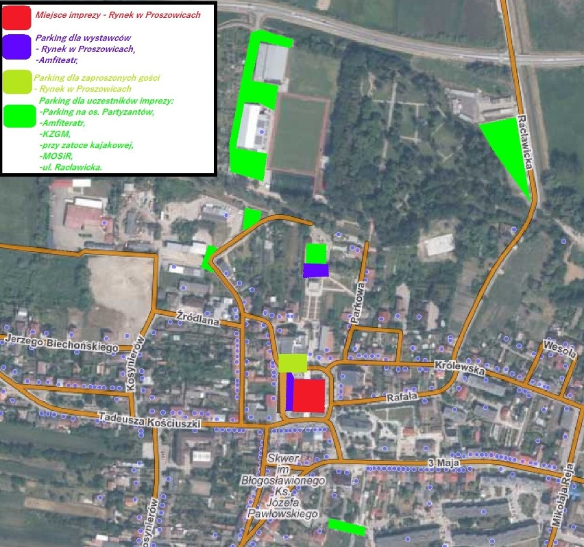 Mapka z lokalizacją parkingów na Małopolski Festiwal Smaku