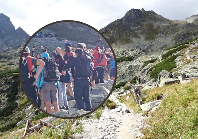 W Tatrach jak na boisku piłkarskim? Meksykańska fala "przelała" się przez Tatry. To nie efekt kibicowskiego dopingu w górach, tylko sposób na urozmaicenie czasu na szlaku