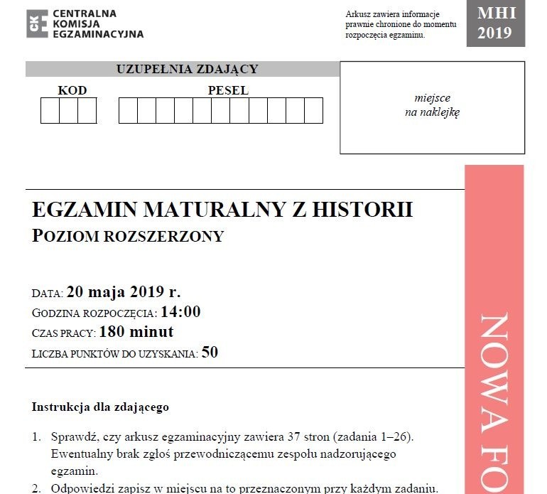 Matura 2019 HISTORIA poziom rozszerzony ODPOWIEDZI I ARKUSZ CKE. Matura z historii rozszerzenie 20.05.2019 - pytania, odpowiedzi