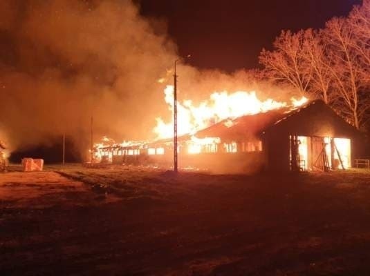 W wyniku pożaru doszczętnie spłonęły dwa budynki...