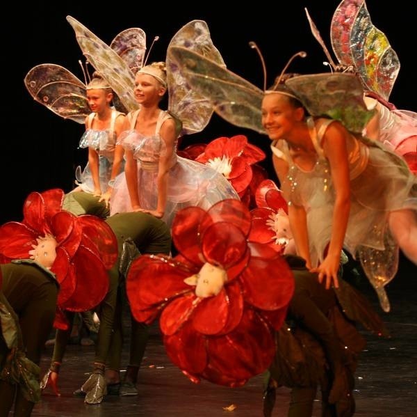Roztańczone kwiaty, motyle i pszczółki w występie zespołu Balbinki z Legnicy.