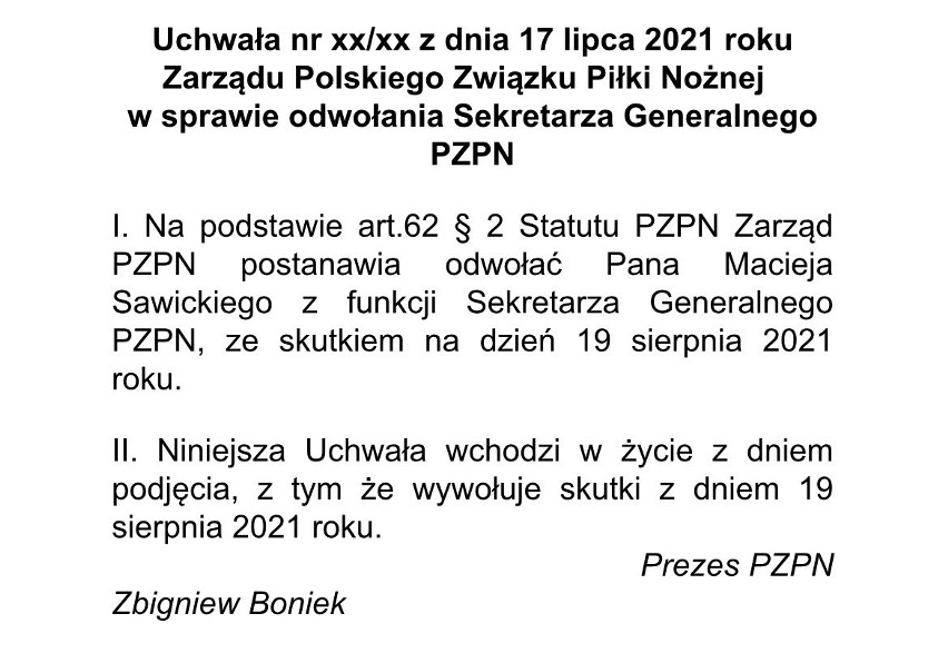 Sekretarz generalny Maciej Sawicki odchodzi z PZPN. "Z prezesem Zbigniewem Bońkiem przyszedłem do PZPN i razem odejdziemy"