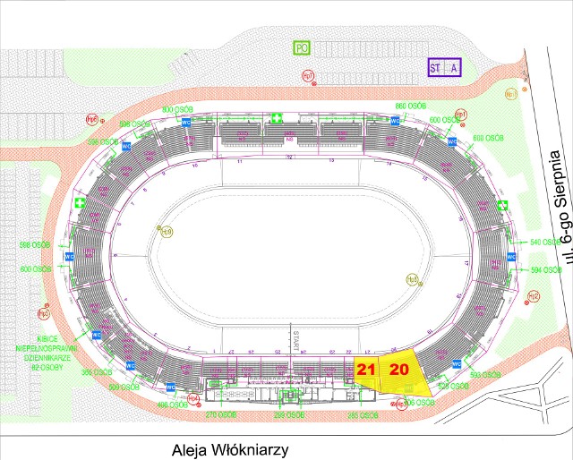 Plan stadionu z zaznaczonymi najlepszymi sektorami